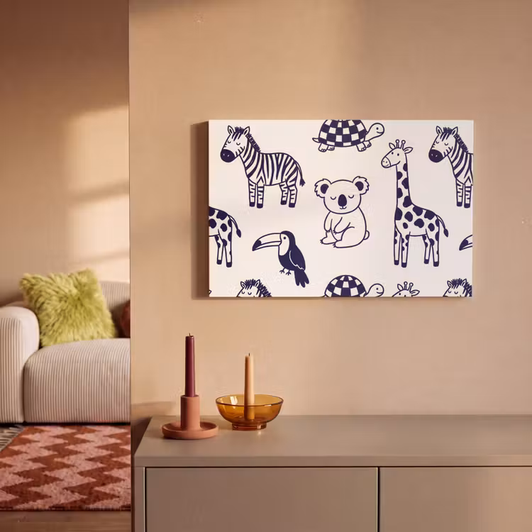 Canvas Print - Animals - Pattern - Kids' Room - Graphic - White and Blue — 1