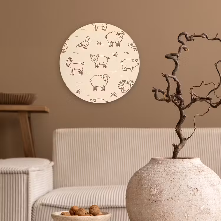 round wall art - Animals - Pattern - Farm - Minimalist - Beige — 2