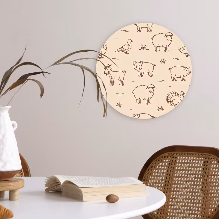 round wall art - Animals - Pattern - Farm - Minimalist - Beige — 4