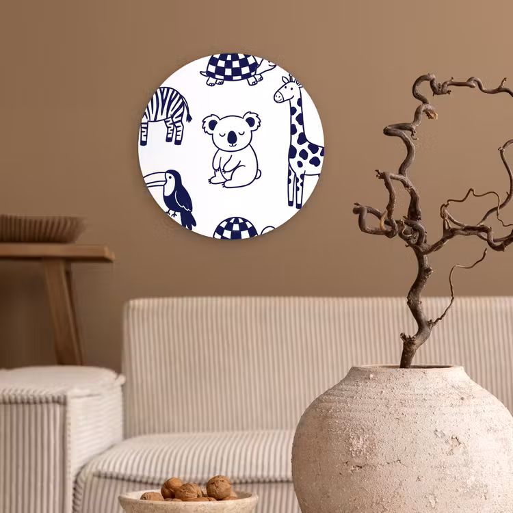 round wall art - Animals - Pattern - Kids' Room - Graphic - White and Blue — 2