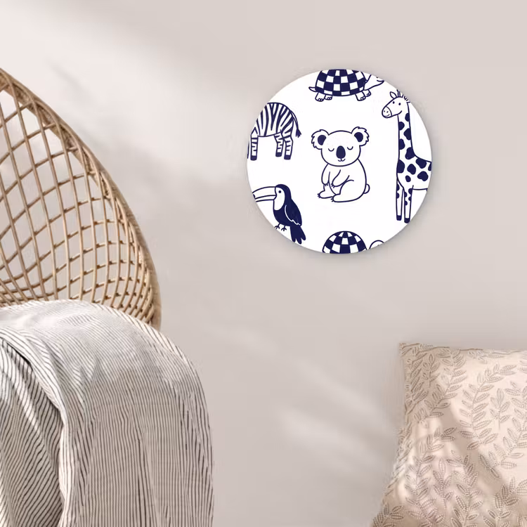 round wall art - Animals - Pattern - Kids' Room - Graphic - White and Blue — 5