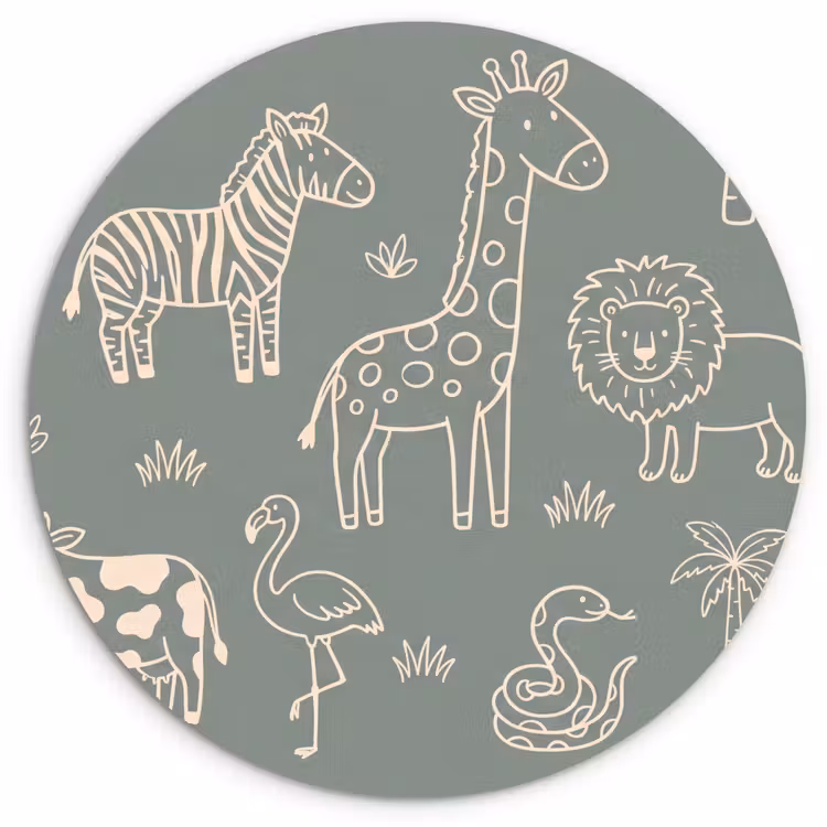 round wall art - Animals - Safari - Pattern - Illustration - Green — 1