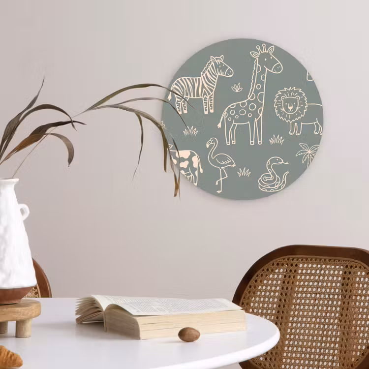 round wall art - Animals - Safari - Pattern - Illustration - Green — 4