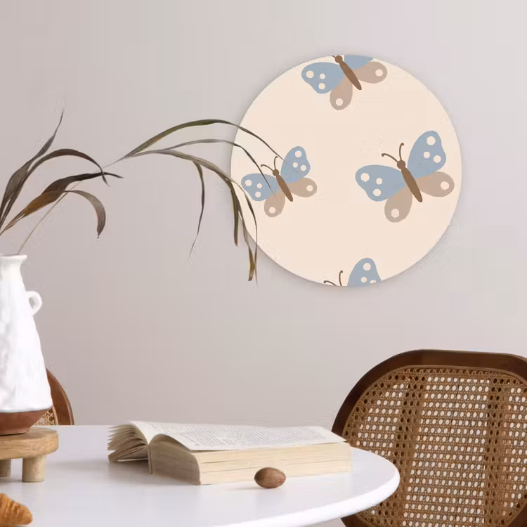 round wall art - Insect - Butterfly Pattern - Abstract - Blue - Beige — 4
