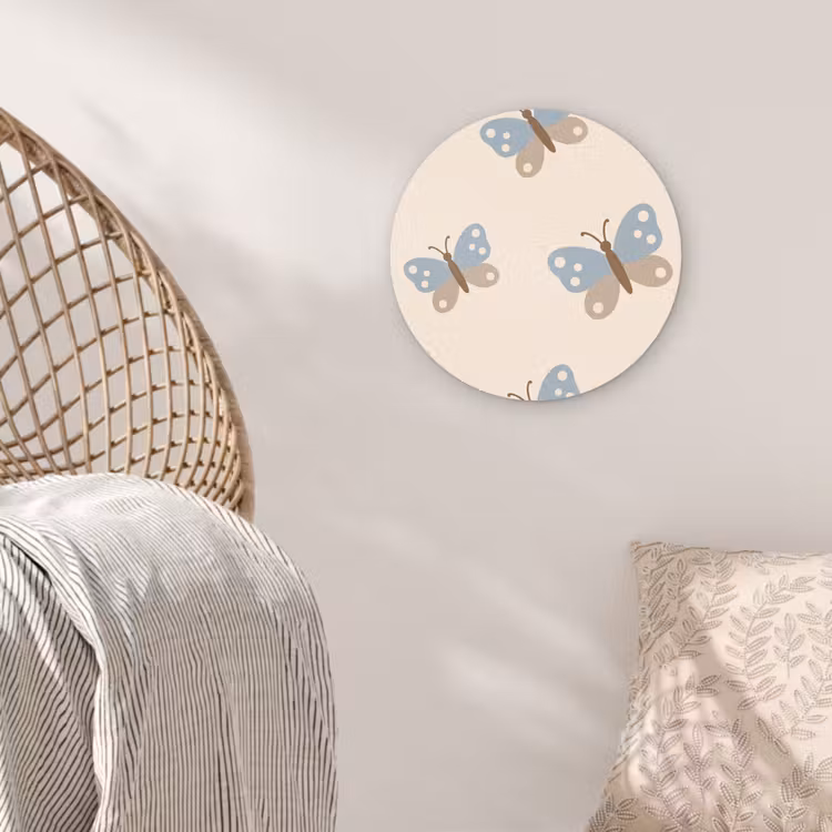 round wall art - Insect - Butterfly Pattern - Abstract - Blue - Beige — 5