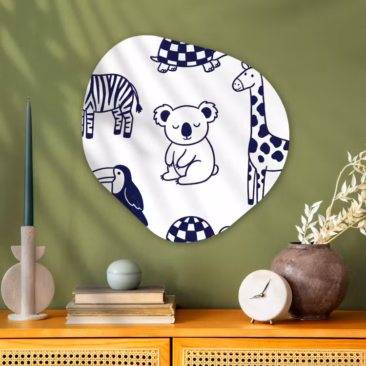 Organic painting - Aluminum -. Animals - Pattern - Kids' Room - Graphic - White and Blue — 2