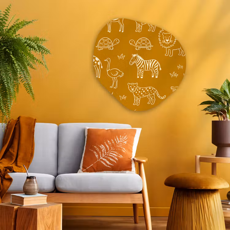 Organic painting - Aluminum -. Animals - Safari - Pattern - Childlike - Ochre — 3