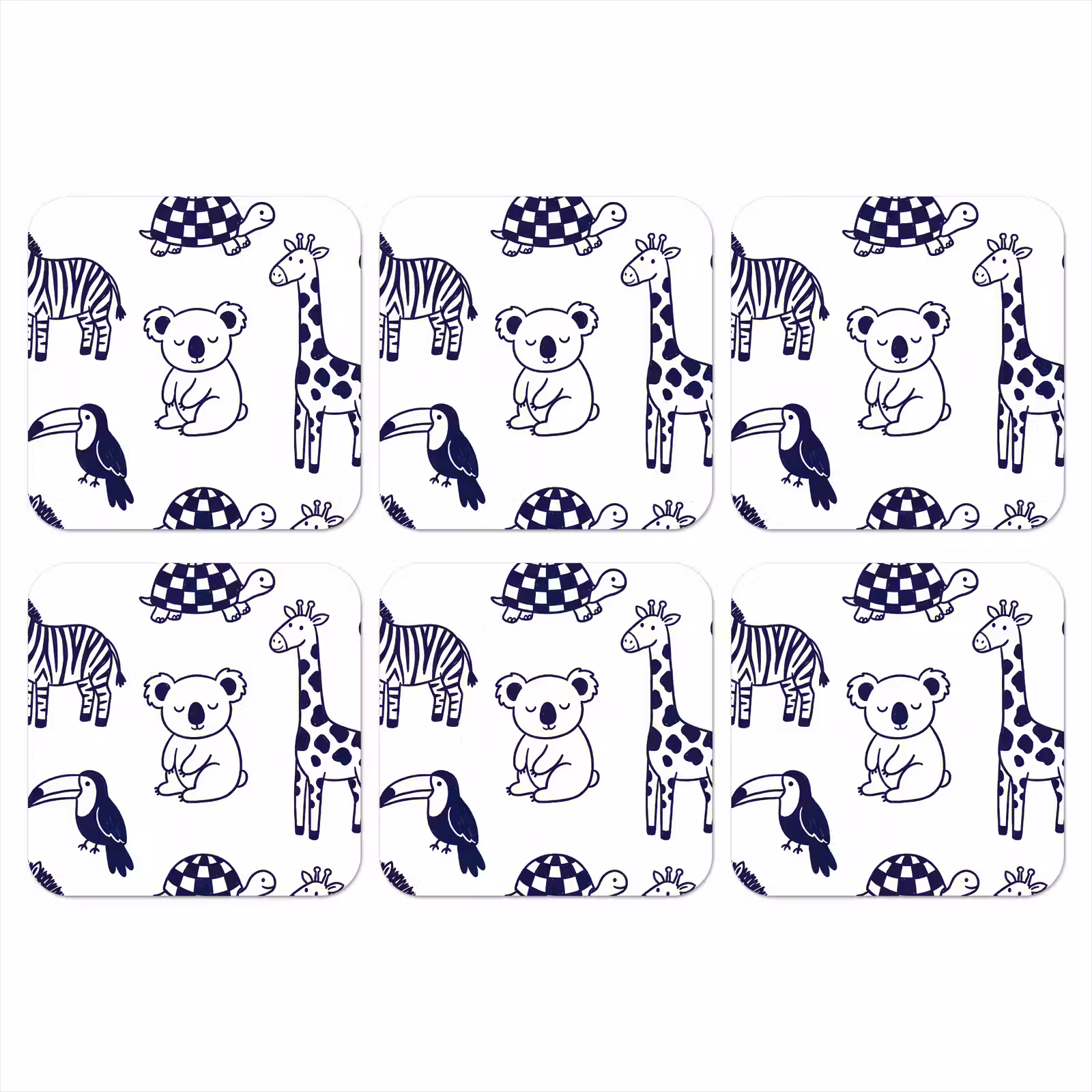 Coaster - Animals - Pattern - Kids' Room - Graphic - White and Blue — 1