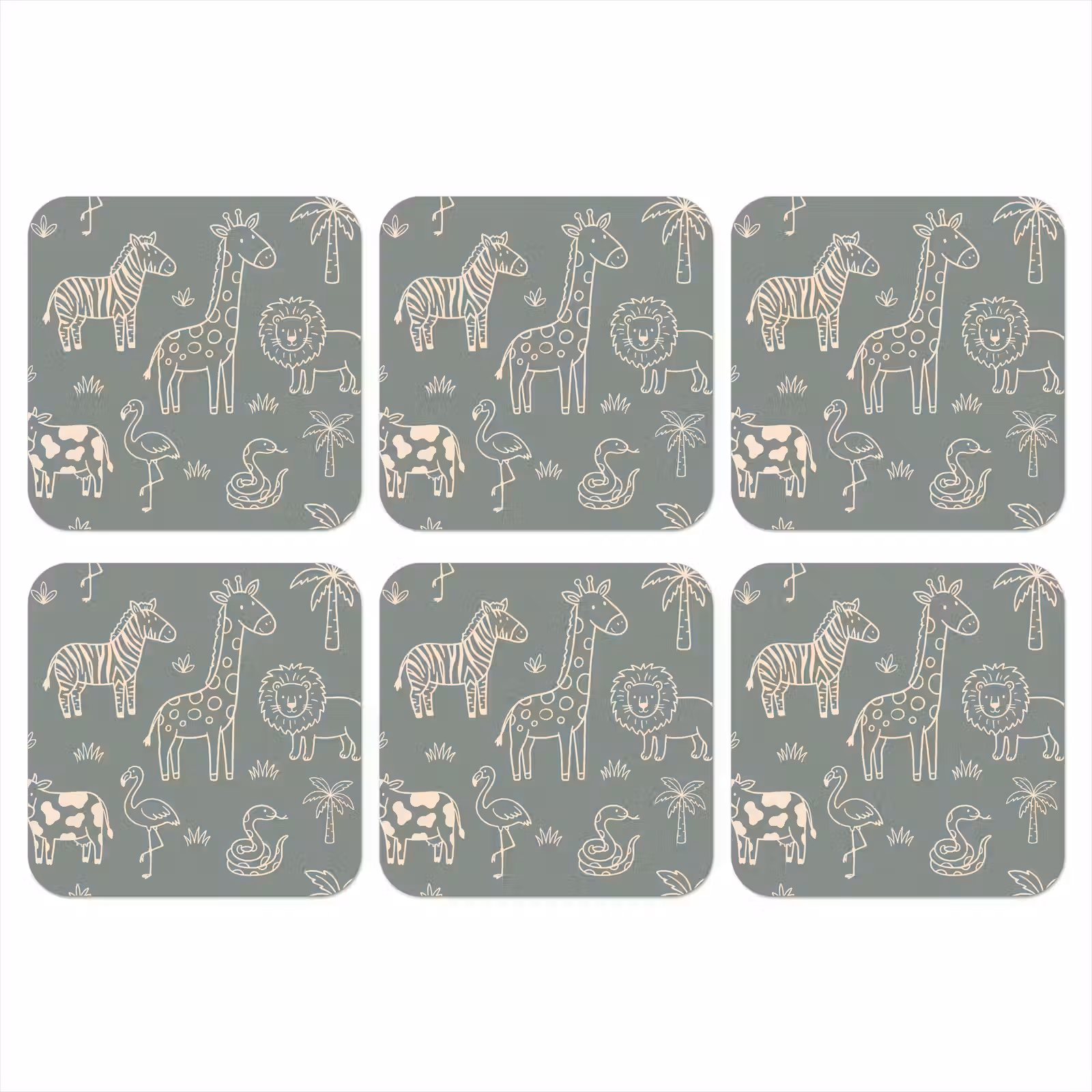 Coaster - Animals - Safari - Pattern - Illustration - Green — 1