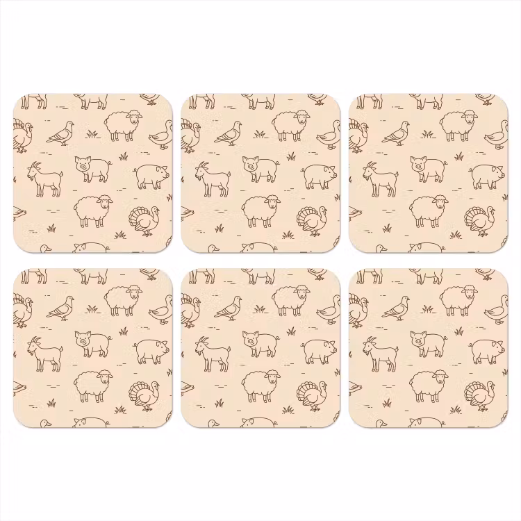 Coaster - Animals - Pattern - Farm - Minimalist - Beige — 1