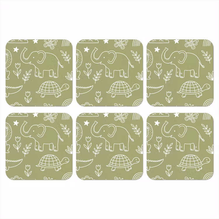 Coaster - Animals - Pattern - Illustration - Nature - Green — 1