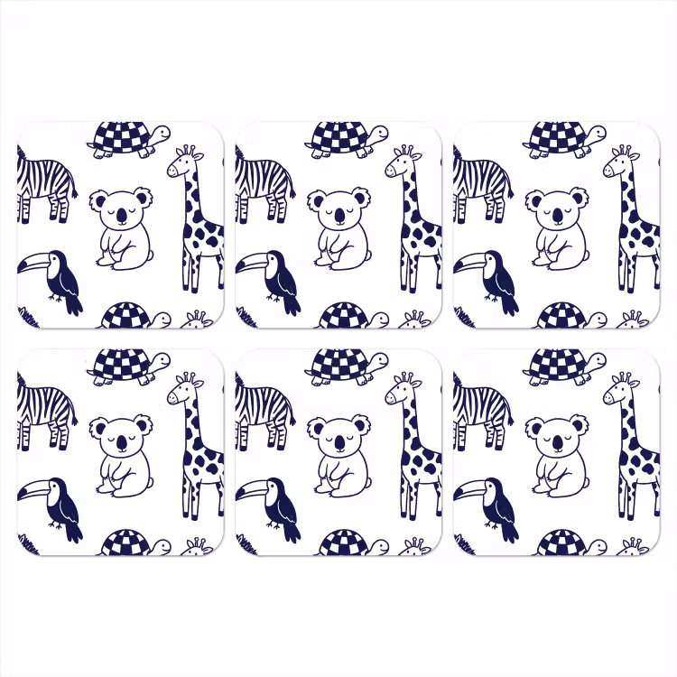 Coaster - Animals - Pattern - Kids' Room - Graphic - White and Blue — 1
