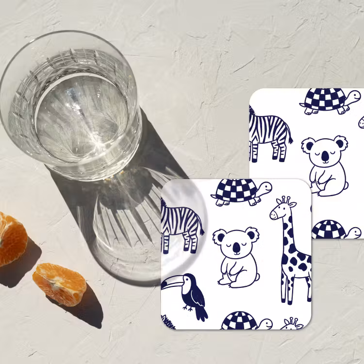 Coaster - Animals - Pattern - Kids' Room - Graphic - White and Blue — 2