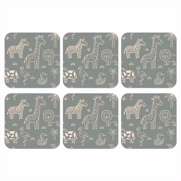 Coaster - Animals - Safari - Pattern - Illustration - Green — 1