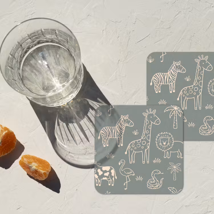 Coaster - Animals - Safari - Pattern - Illustration - Green — 2
