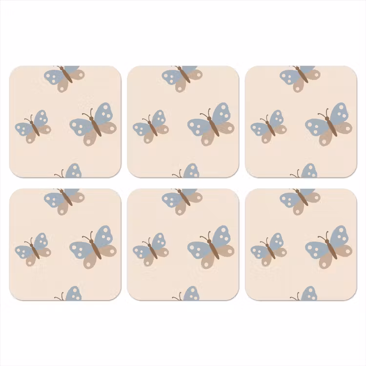 Coaster - Insect - Butterfly Pattern - Abstract - Blue - Beige — 1