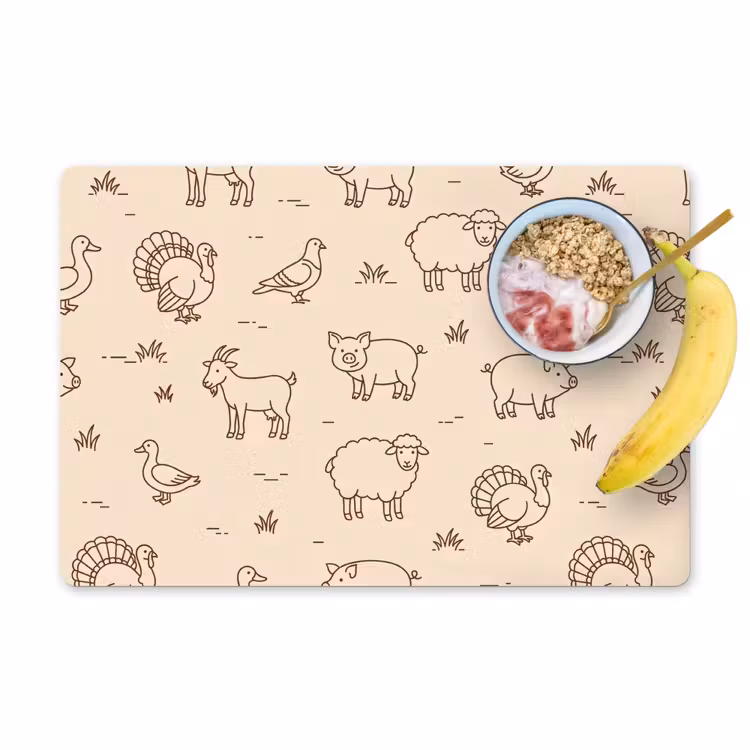 Placemat - 6 pieces - Animals - Pattern - Farm - Minimalist - Beige — 1
