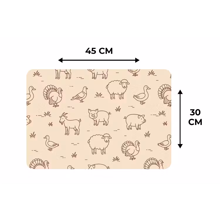 Placemat - 6 pieces - Animals - Pattern - Farm - Minimalist - Beige — 3
