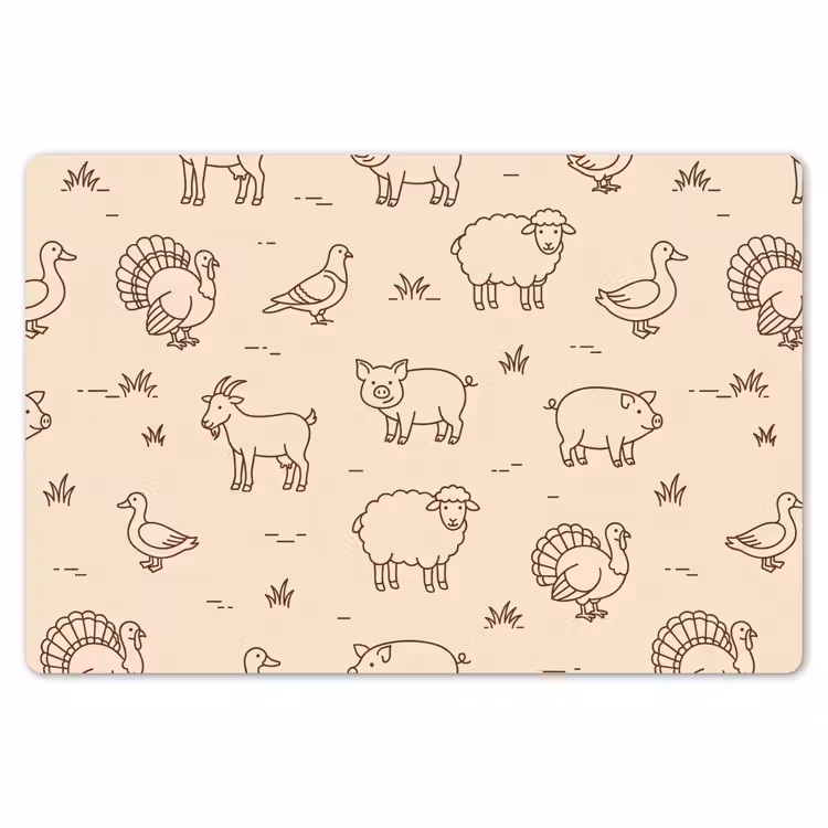 Placemat - 6 pieces - Animals - Pattern - Farm - Minimalist - Beige — 6
