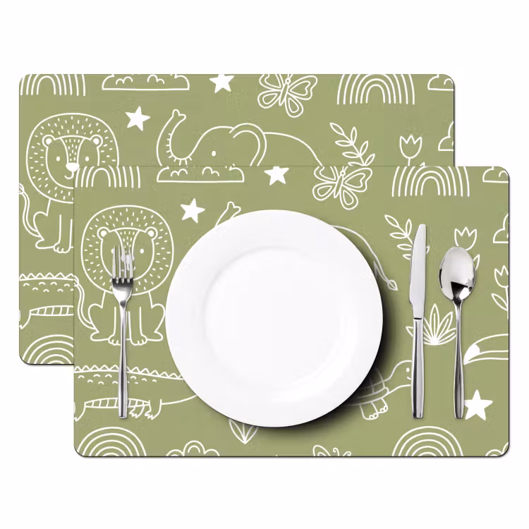 Placemat - 6 pieces - Animals - Pattern - Illustration - Nature - Green — 2