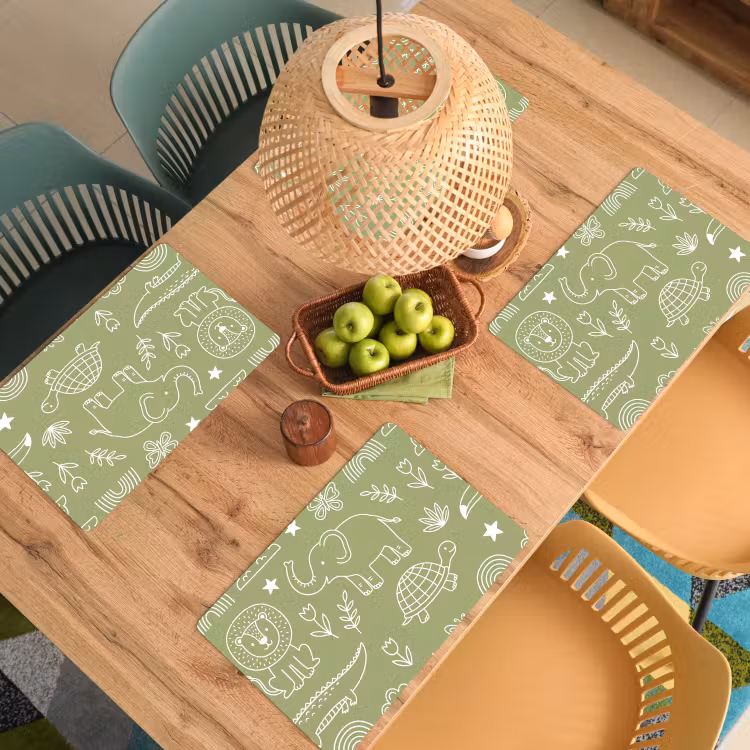 Placemat - 6 pieces - Animals - Pattern - Illustration - Nature - Green — 5