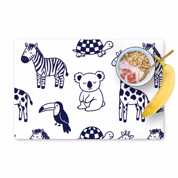Placemat - 6 pieces - Animals - Pattern - Kids' Room - Graphic - White and Blue — 1