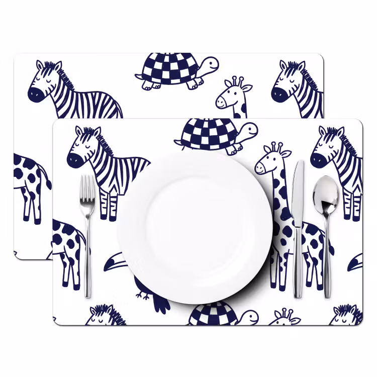 Placemat - 6 pieces - Animals - Pattern - Kids' Room - Graphic - White and Blue — 2