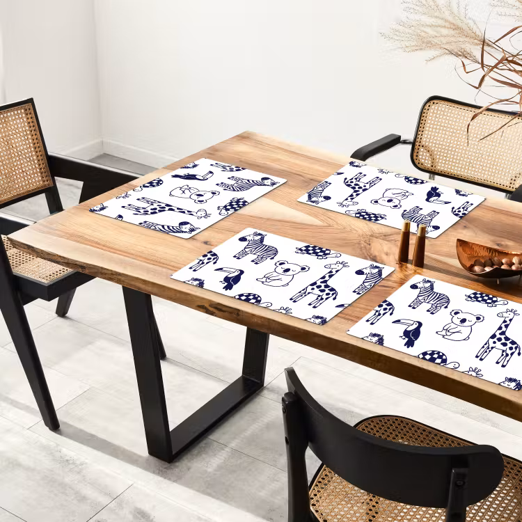 Placemat - 6 pieces - Animals - Pattern - Kids' Room - Graphic - White and Blue — 4