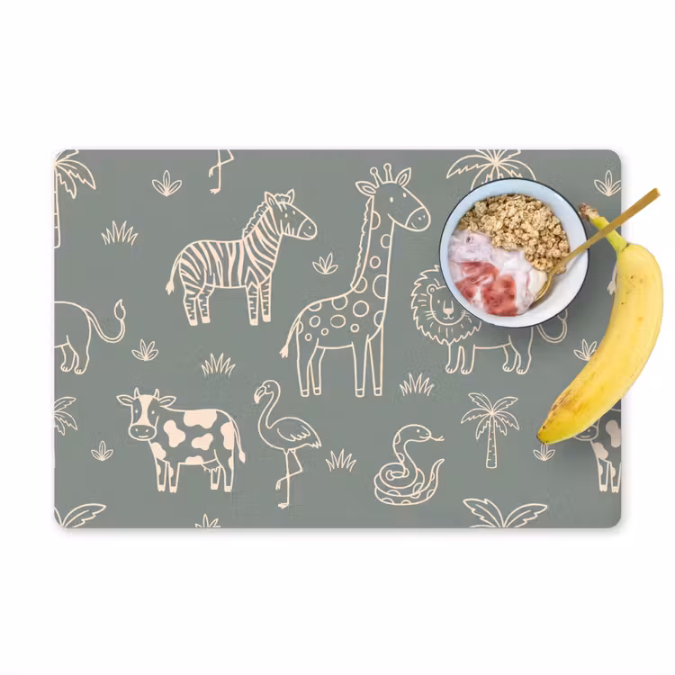 Placemat - 6 pieces - Animals - Safari - Pattern - Illustration - Green — 1