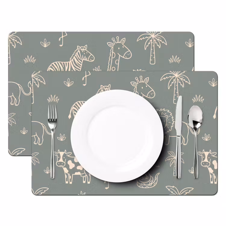Placemat - 6 pieces - Animals - Safari - Pattern - Illustration - Green — 2