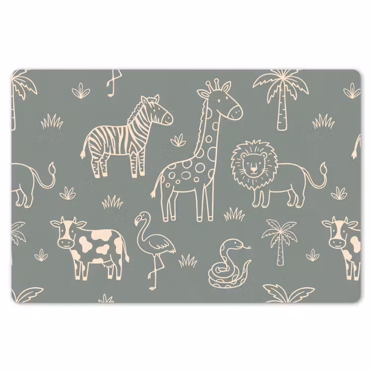 Placemat - 6 pieces - Animals - Safari - Pattern - Illustration - Green — 6