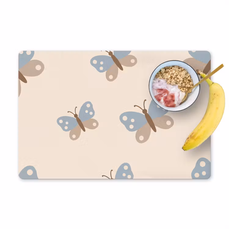 Placemat - 6 pieces - Insect - Butterfly Pattern - Abstract - Blue - Beige — 1