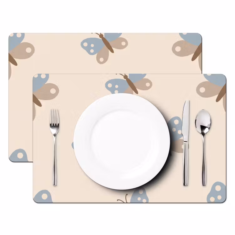 Placemat - 6 pieces - Insect - Butterfly Pattern - Abstract - Blue - Beige — 2