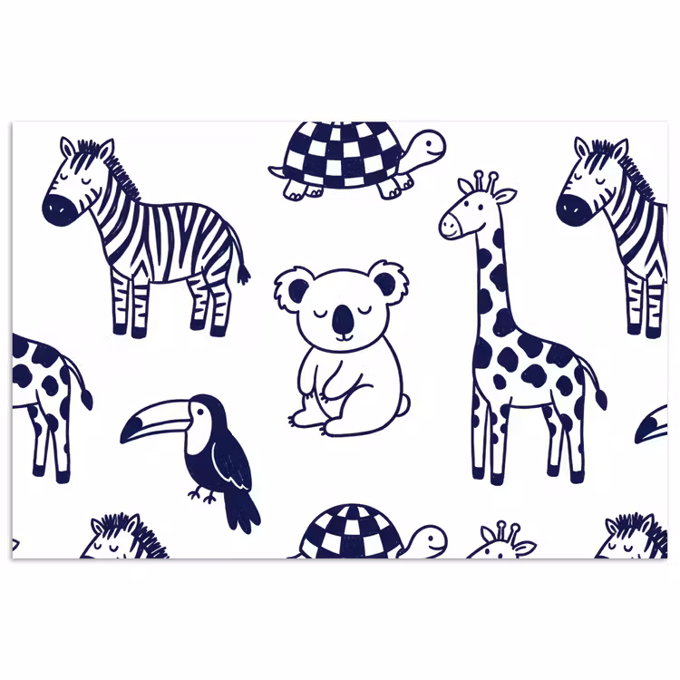 Poster - Animals - Pattern - Kids' Room - Graphic - White and Blue — 1