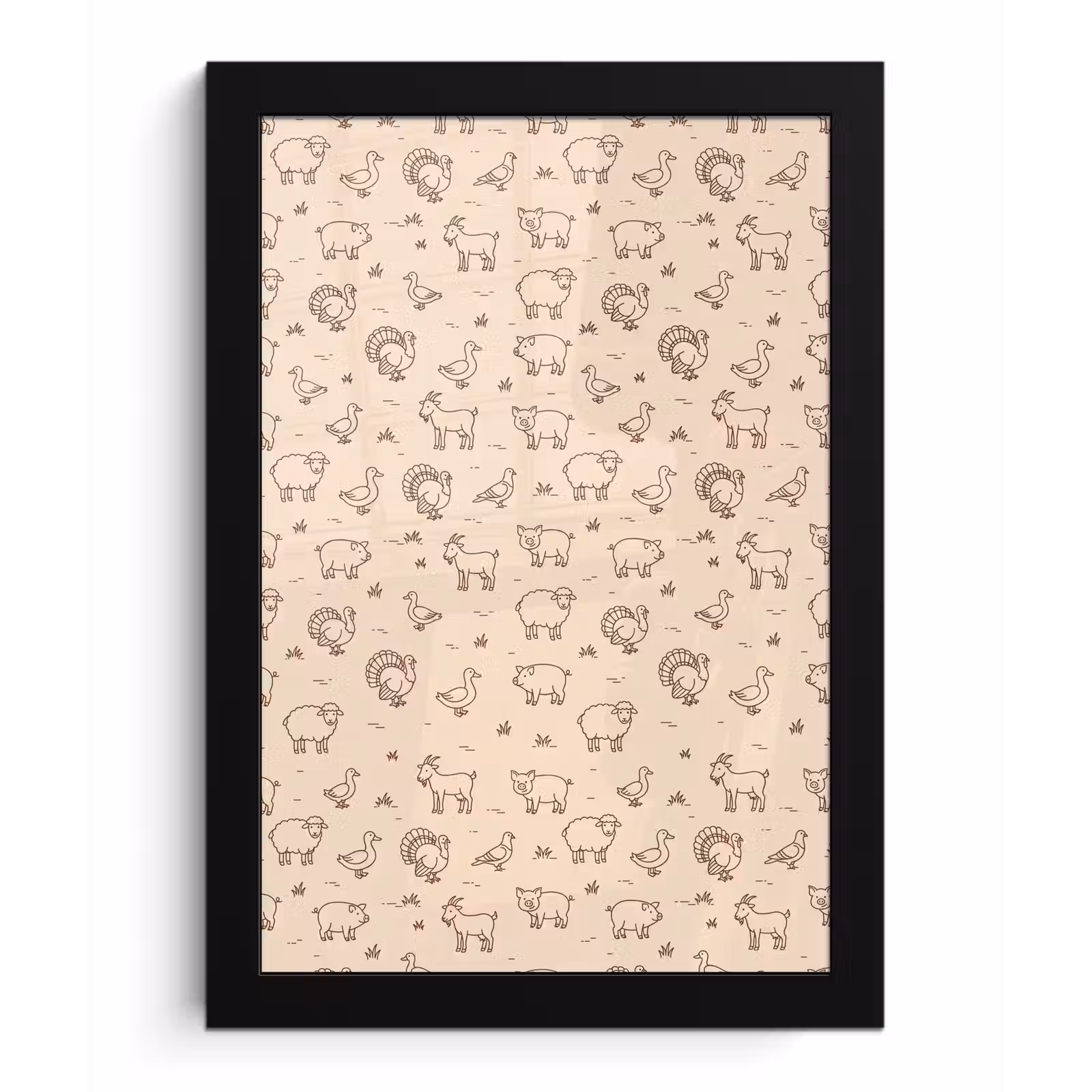 Framed Prints - Animals - Pattern - Farm - Minimalist - Beige — 1