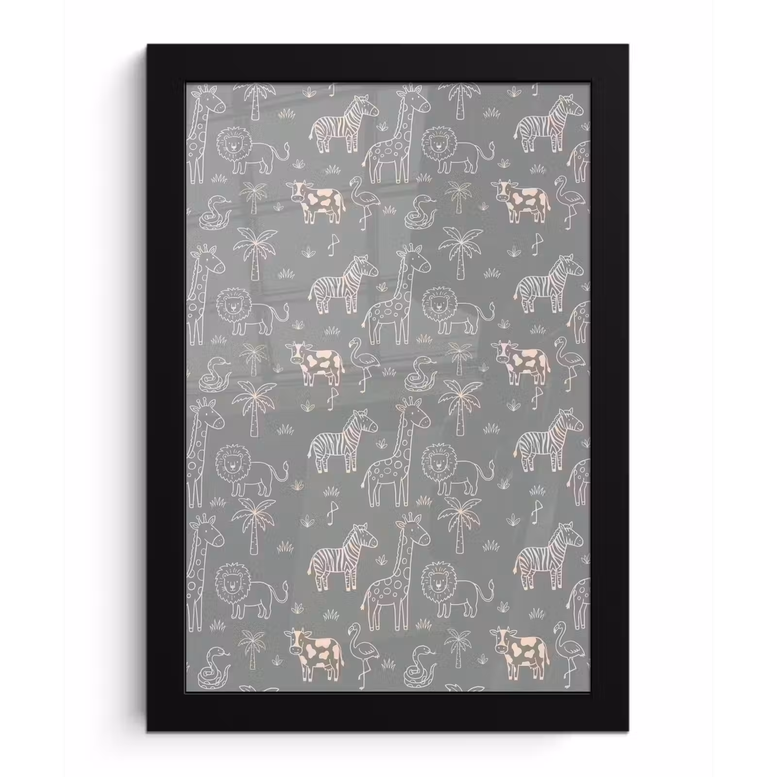 Framed Prints - Animals - Safari - Pattern - Illustration - Green — 1