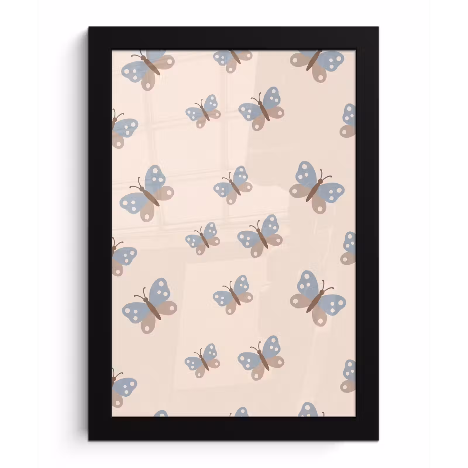 Framed Prints - Insect - Butterfly Pattern - Abstract - Blue - Beige — 1