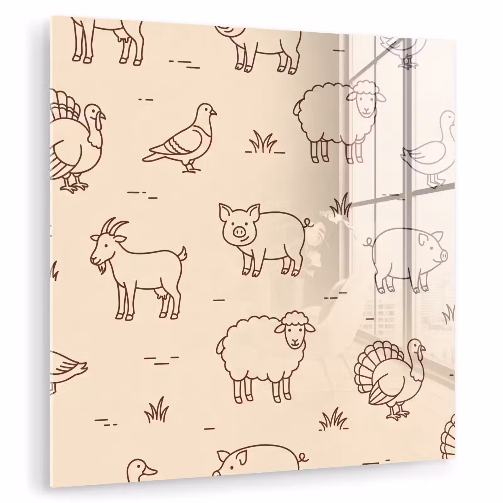 Glass Print - Animals - Pattern - Farm - Minimalist - Beige — 1