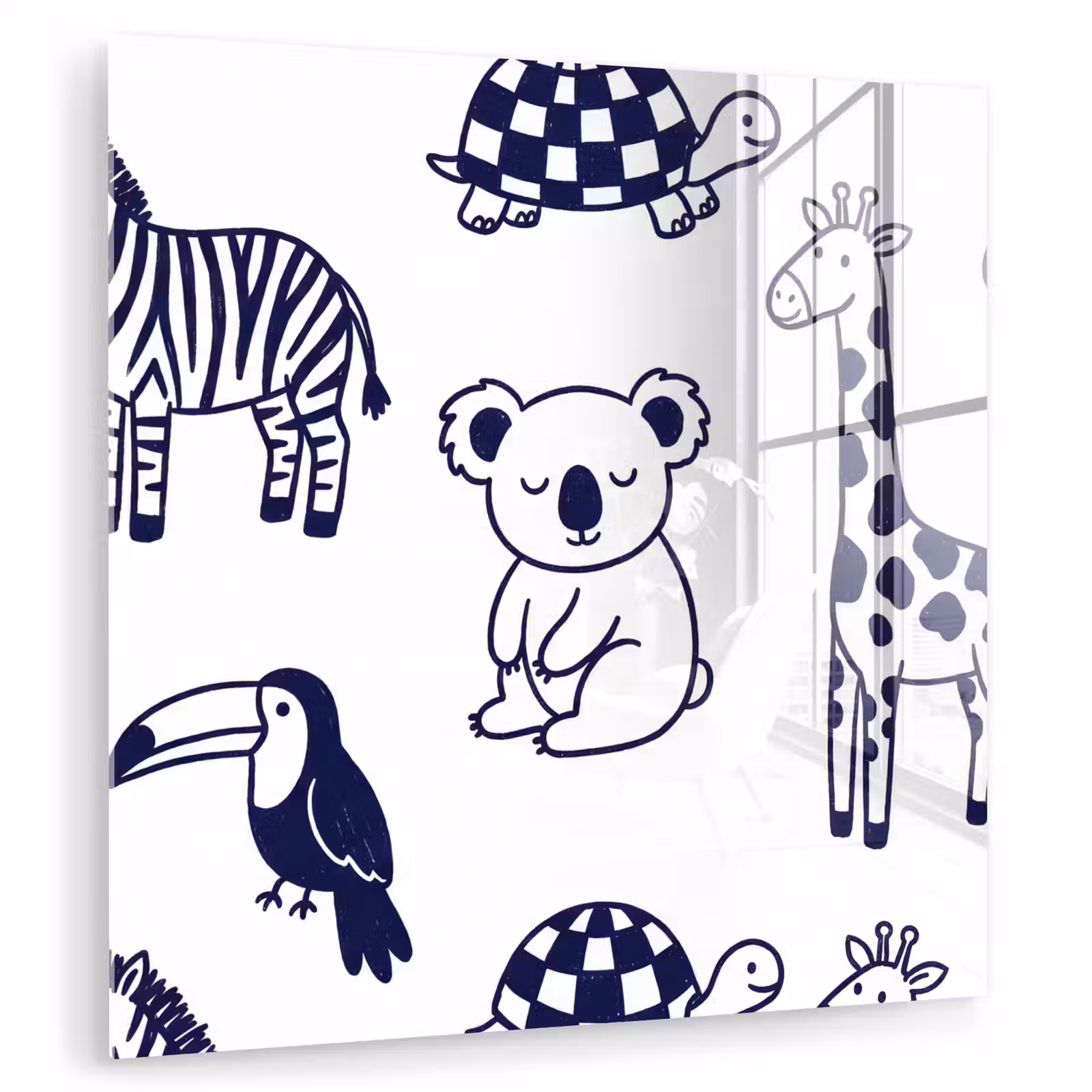 Glass Print - Animals - Pattern - Kids' Room - Graphic - White and Blue — 1