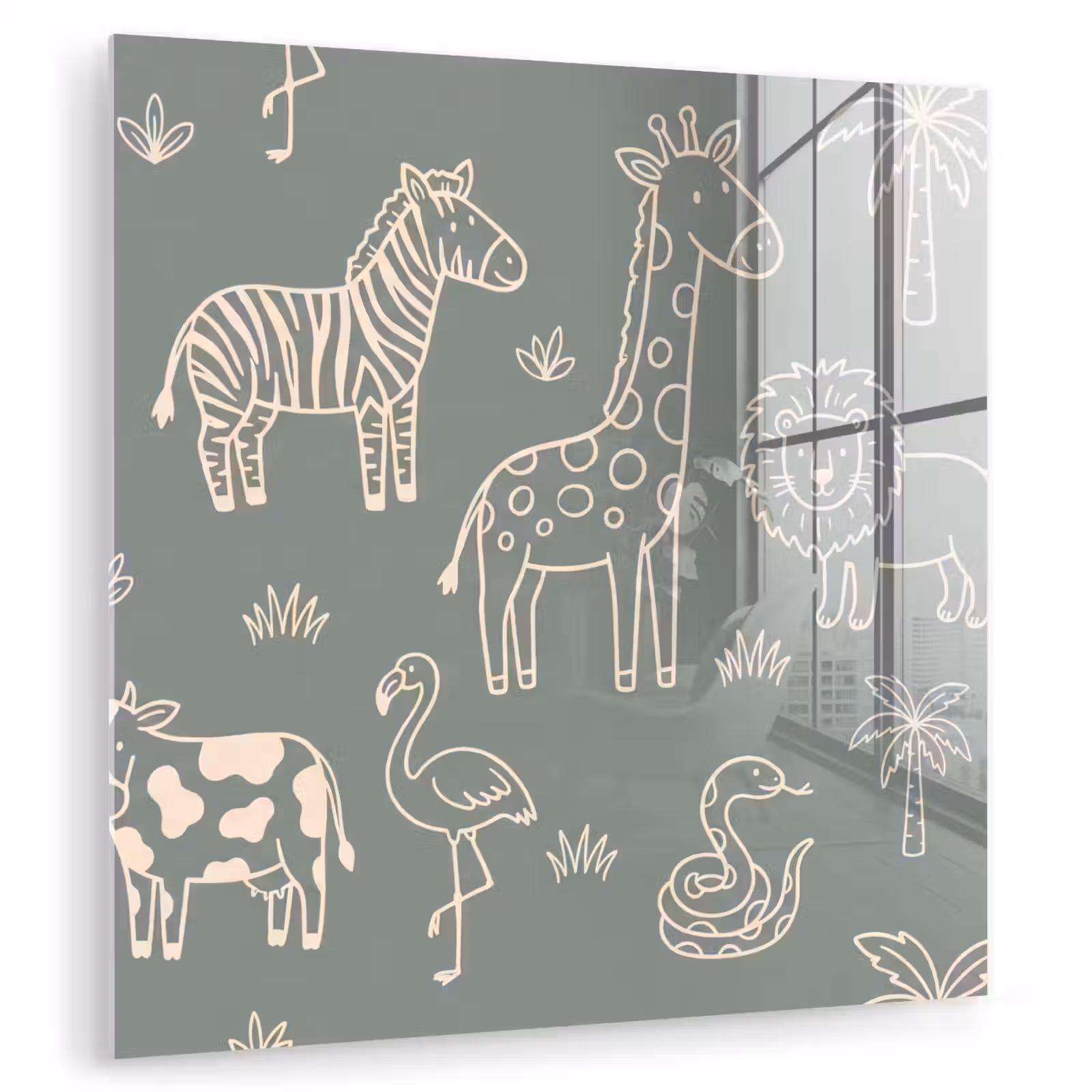 Glass Print - Animals - Safari - Pattern - Illustration - Green — 1
