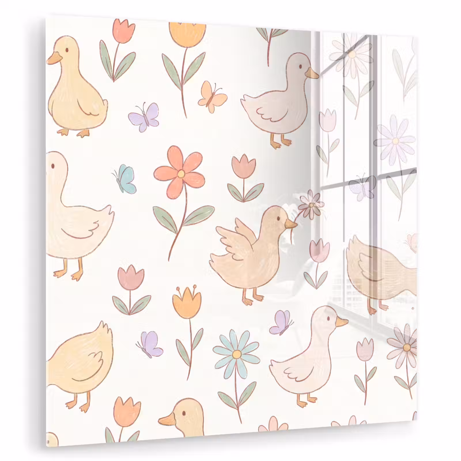 Glass Print - Birds - Flowers - Patterns - Pastel - Animals — 1