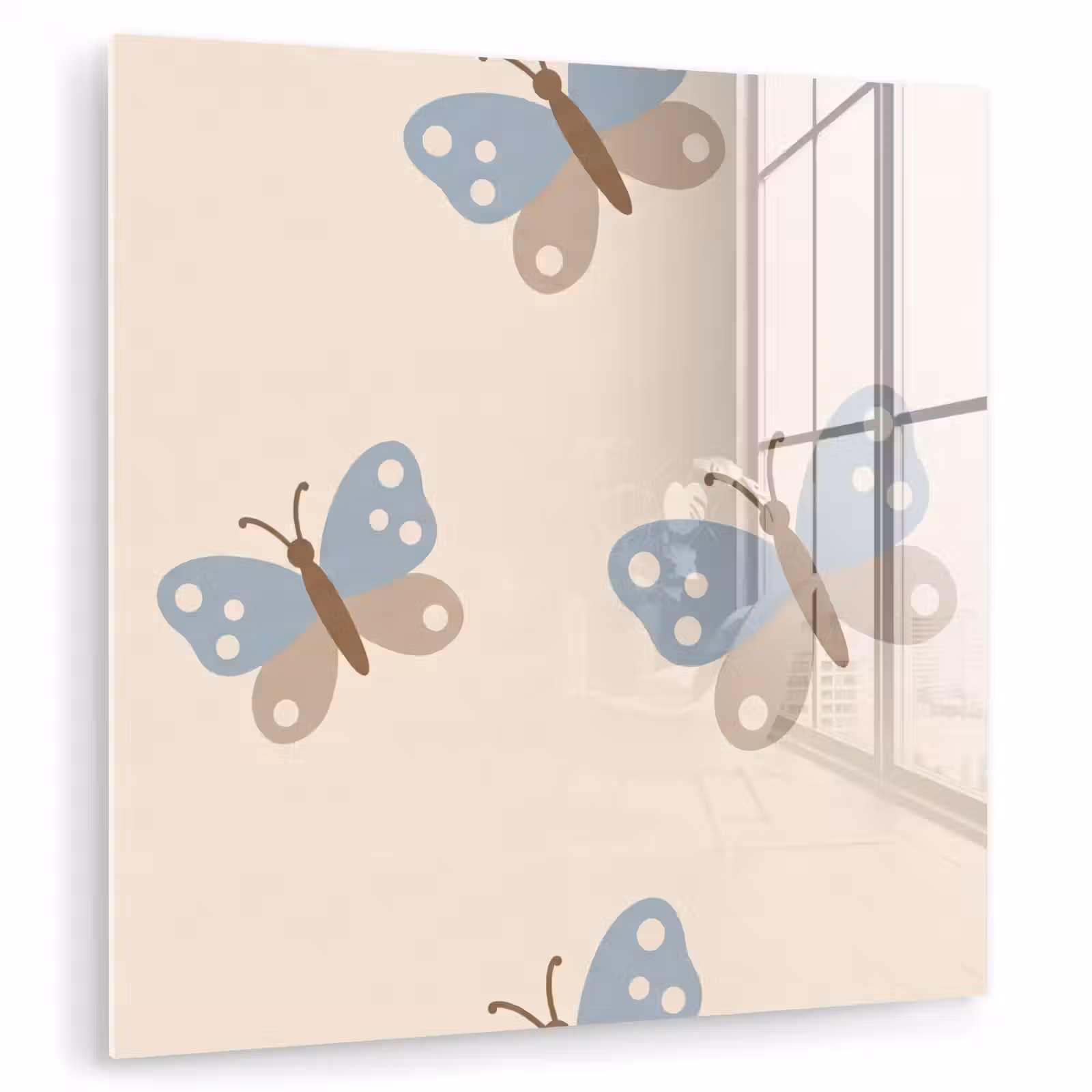 Glass Print - Insect - Butterfly Pattern - Abstract - Blue - Beige — 1