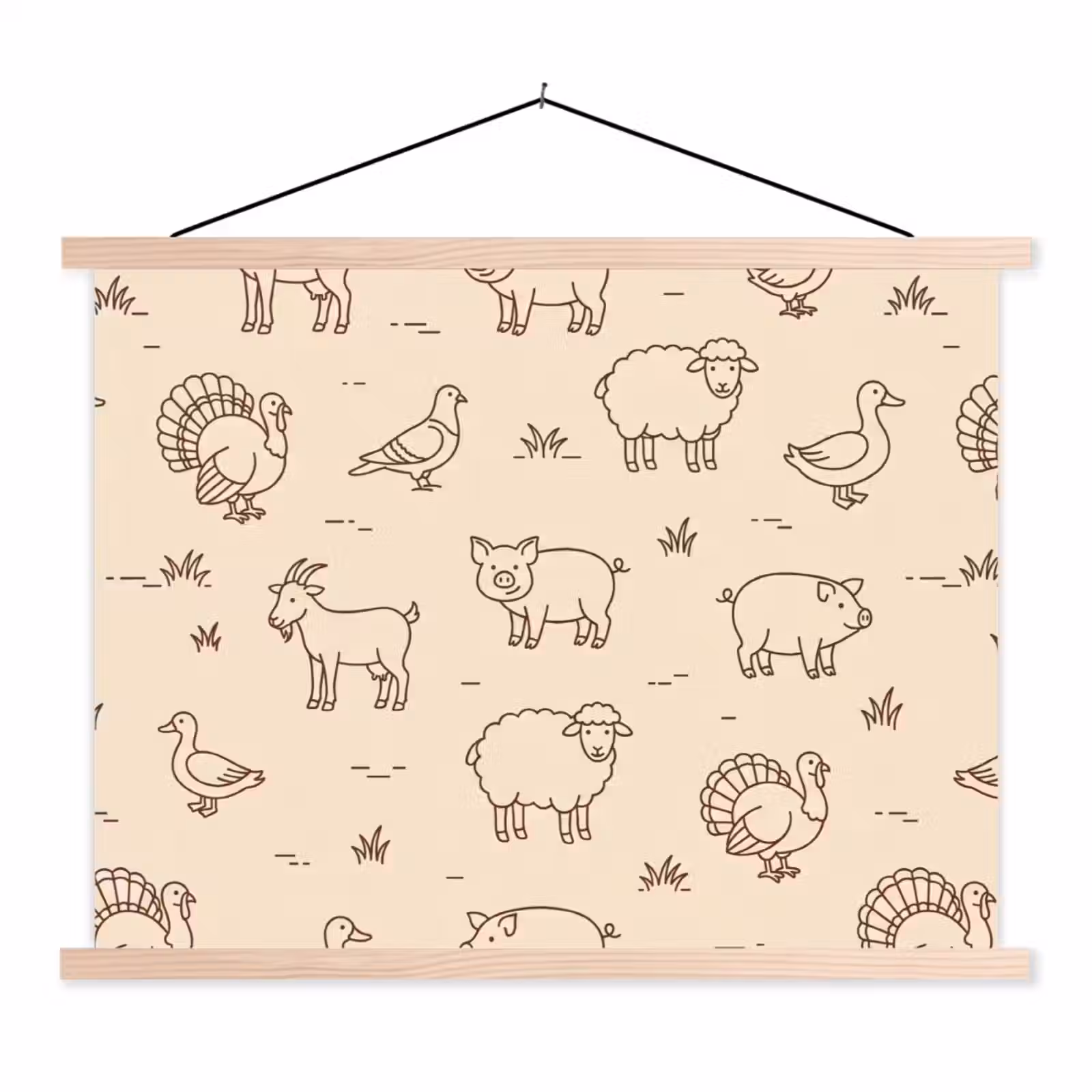Hanging Poster - Animals - Pattern - Farm - Minimalist - Beige — 1