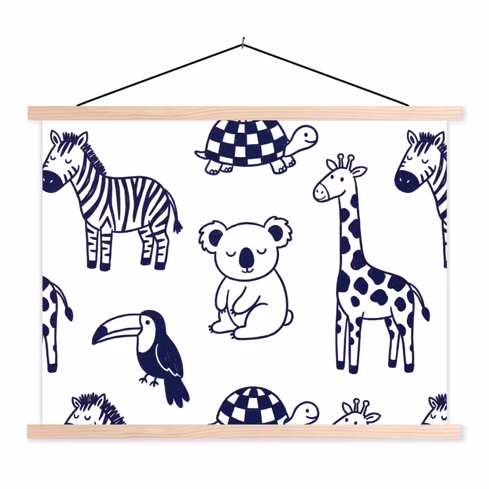 Hanging Poster - Animals - Pattern - Kids' Room - Graphic - White and Blue — 1