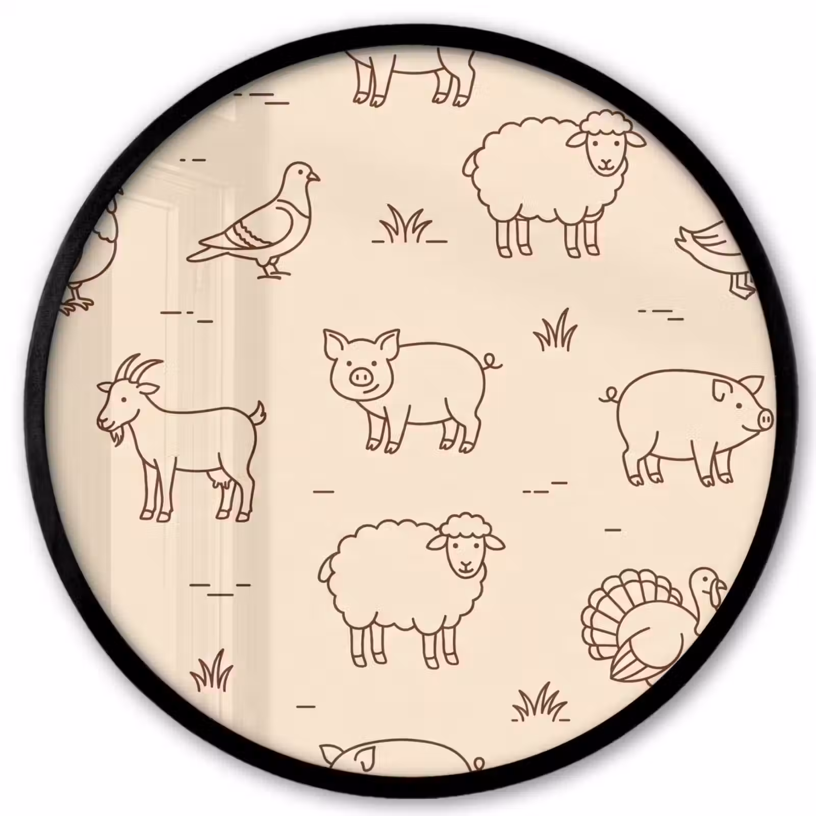 Photo Frame Round - Animals - Pattern - Farm - Minimalist - Beige — 1