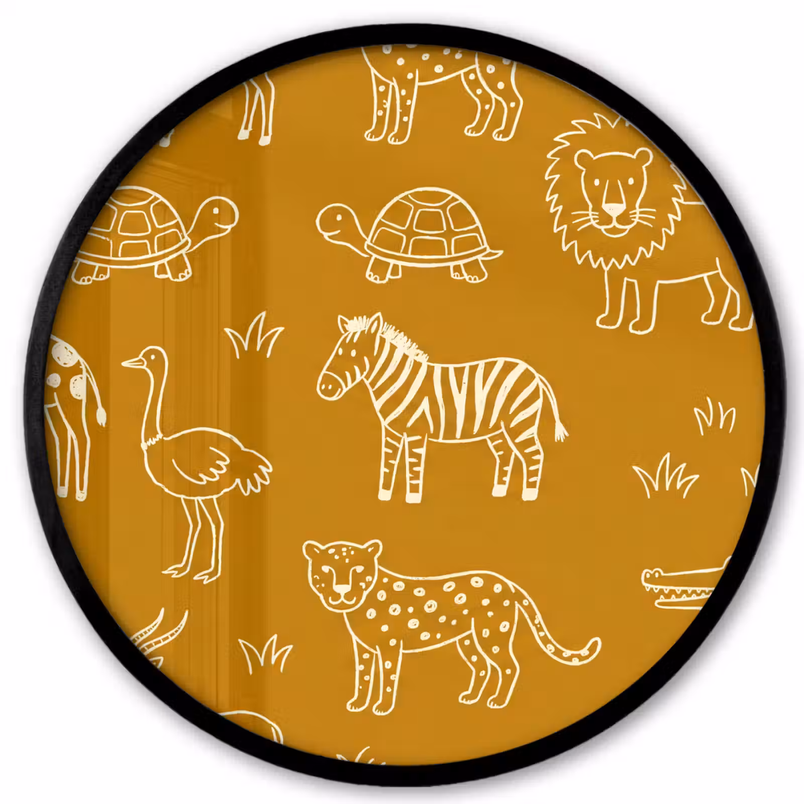 Photo Frame Round - Animals - Safari - Pattern - Childlike - Ochre — 1