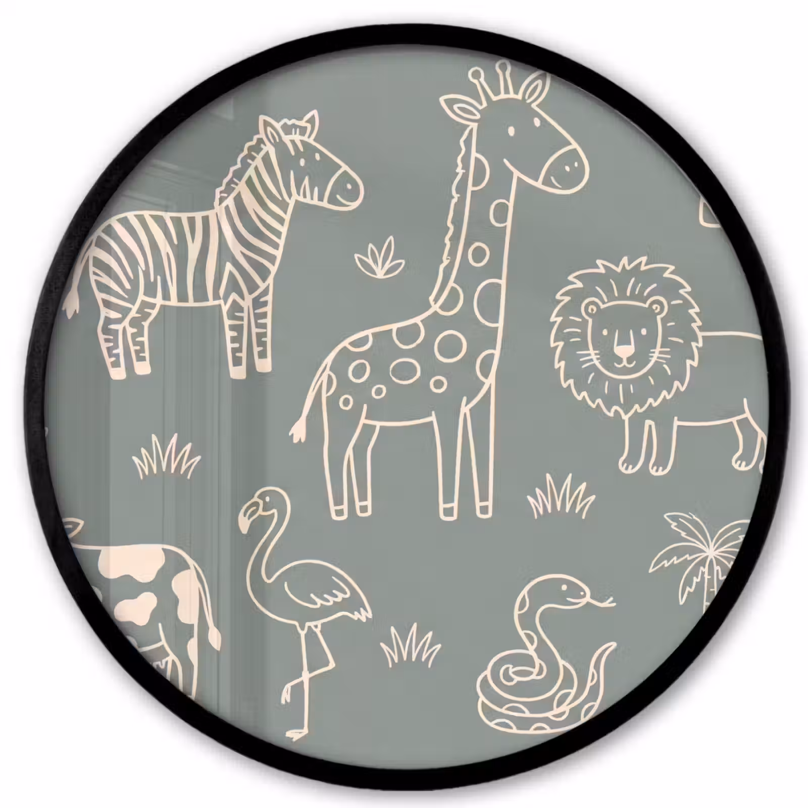 Photo Frame Round - Animals - Safari - Pattern - Illustration - Green — 1