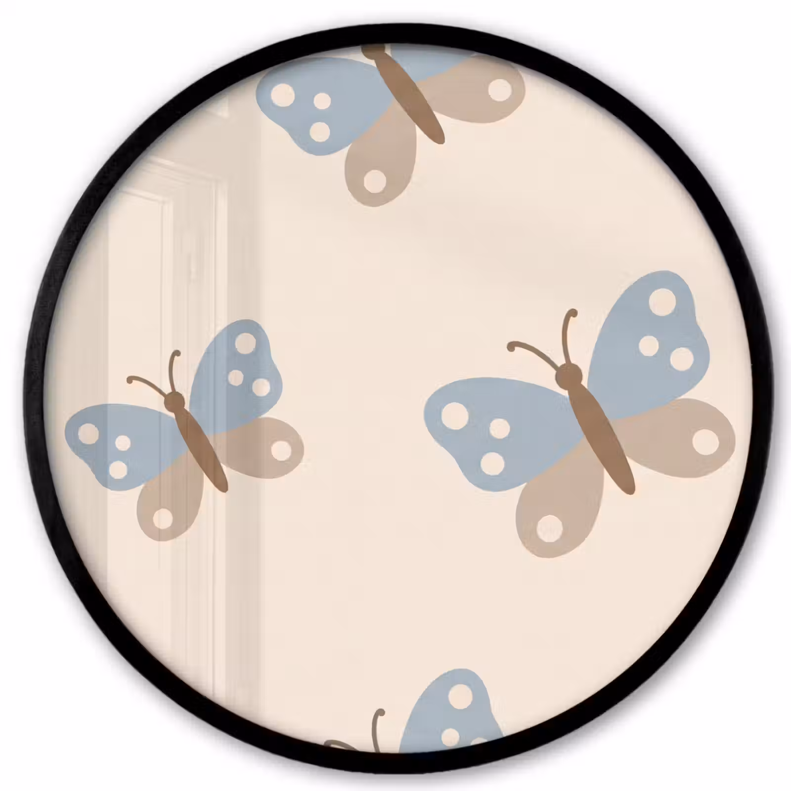 Photo Frame Round - Insect - Butterfly Pattern - Abstract - Blue - Beige — 1