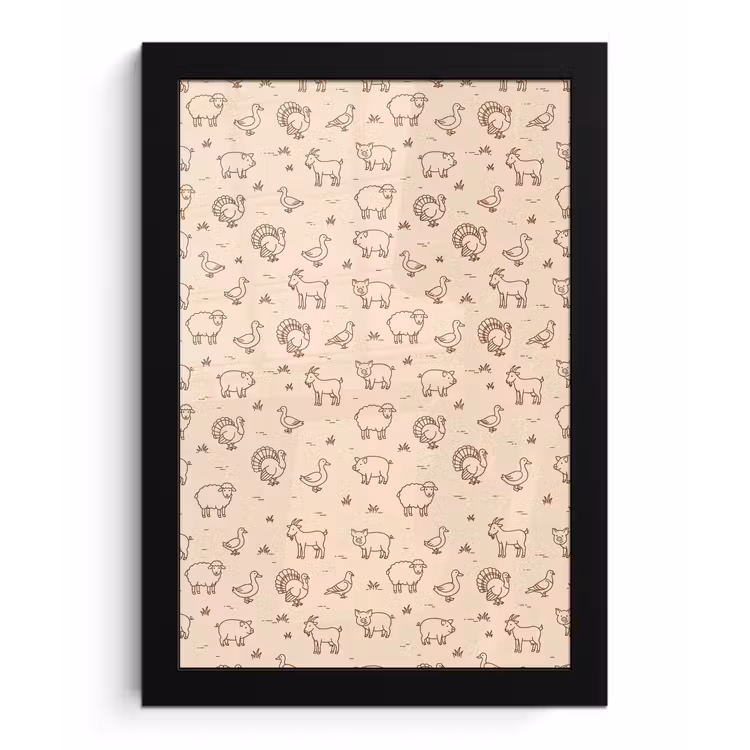 Framed Prints - Animals - Pattern - Farm - Minimalist - Beige — 1