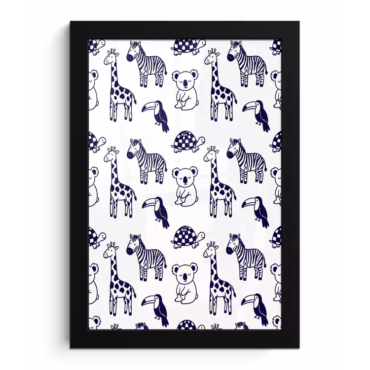 Framed Prints - Animals - Pattern - Kids' Room - Graphic - White and Blue — 1